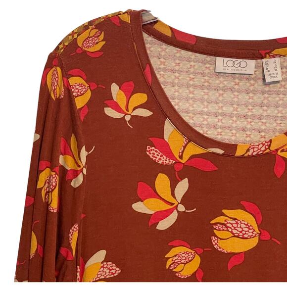 LOGO Rust Floral Mixed Print Pocket Tunic Women's Large Rust Top Lori Goldstein - Picture 2 of 8
